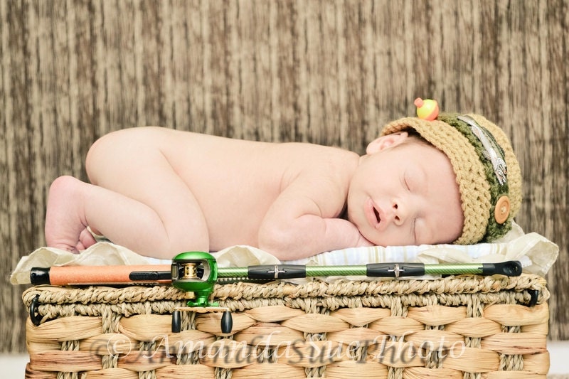 Little Fishing Bucket Hat with Bobber and Appliques for Babies to Children Photo Prop