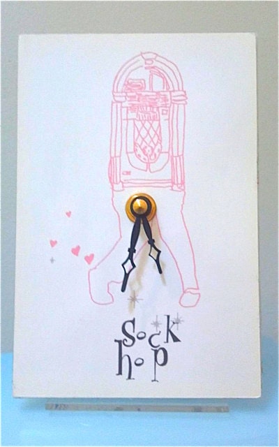 sock hop postcard clock