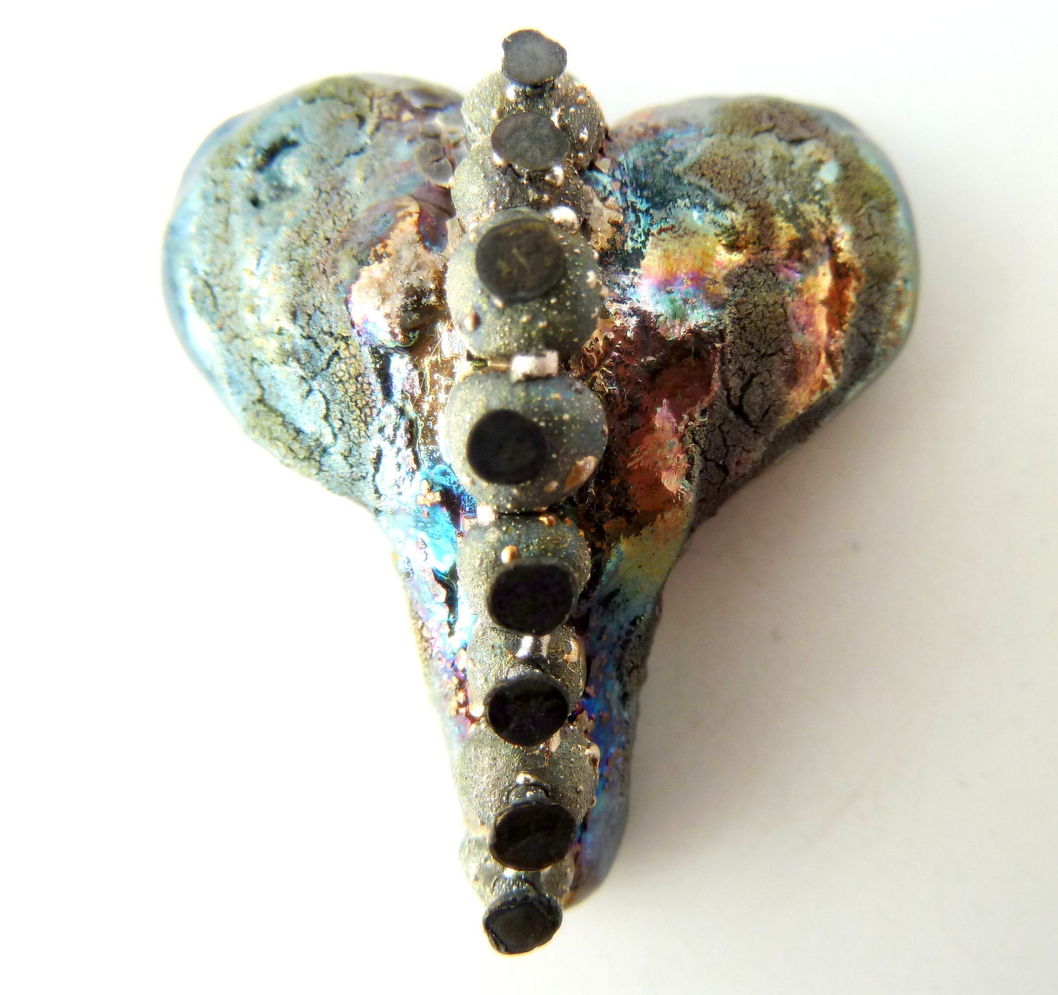 Raku Ceramic Heart Pendant or Cabochon Jewelry Supply      by MAKUstudio
