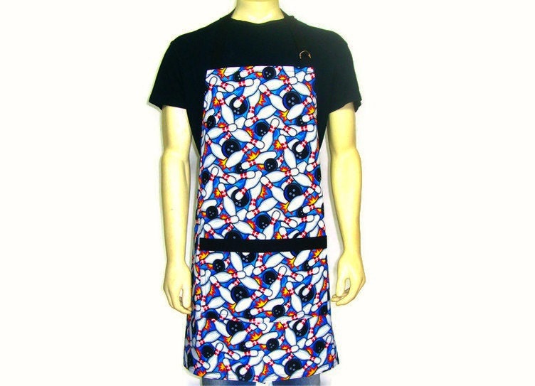 Bowling Pins Kitchen Apron , Full Chef Style , Adjustable with Pocket