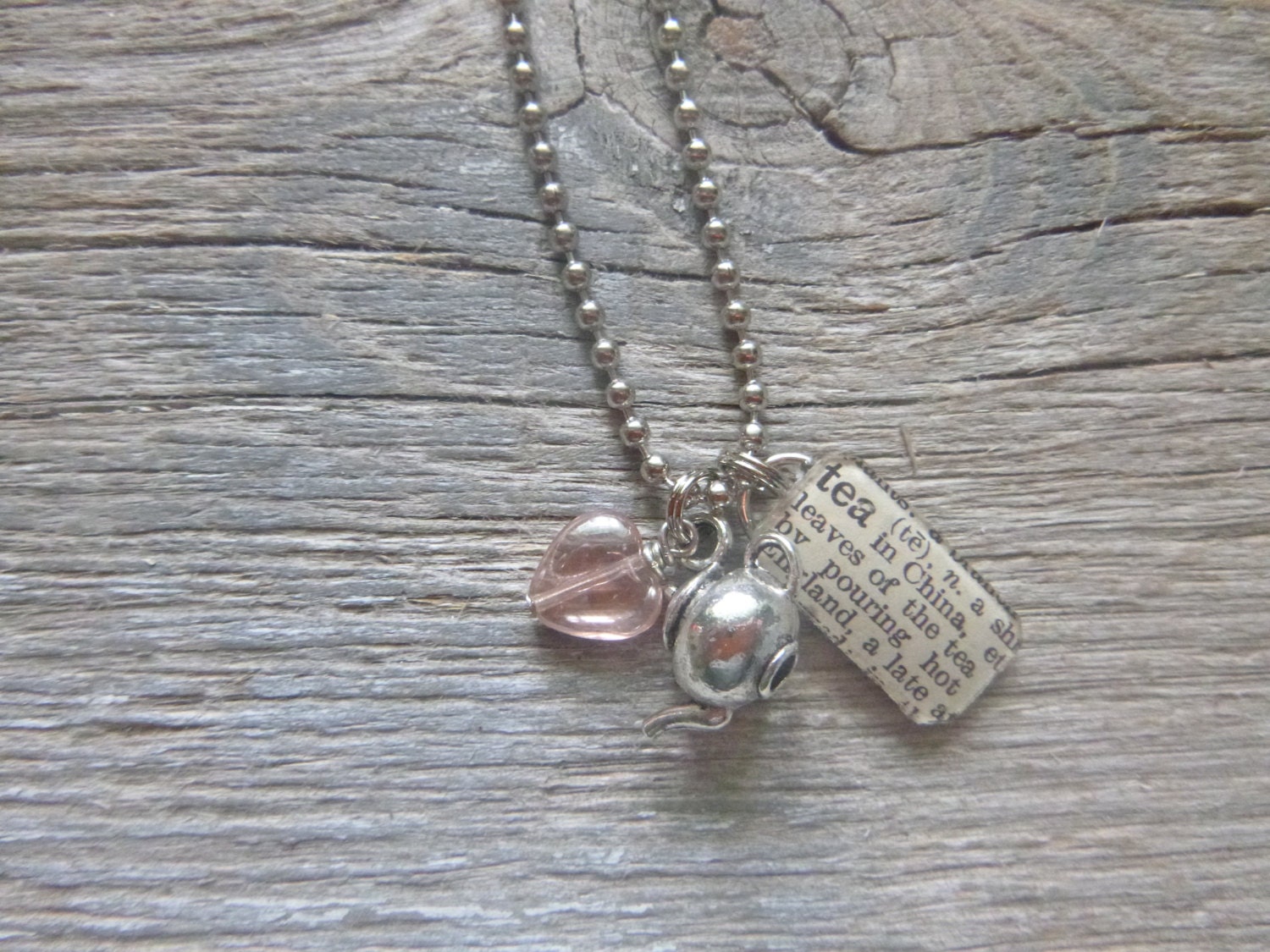 Tea Love  - Altered Vintage Glass Watch Crystal Pendant Necklace - Recycled Upcycled - Ready To Ship