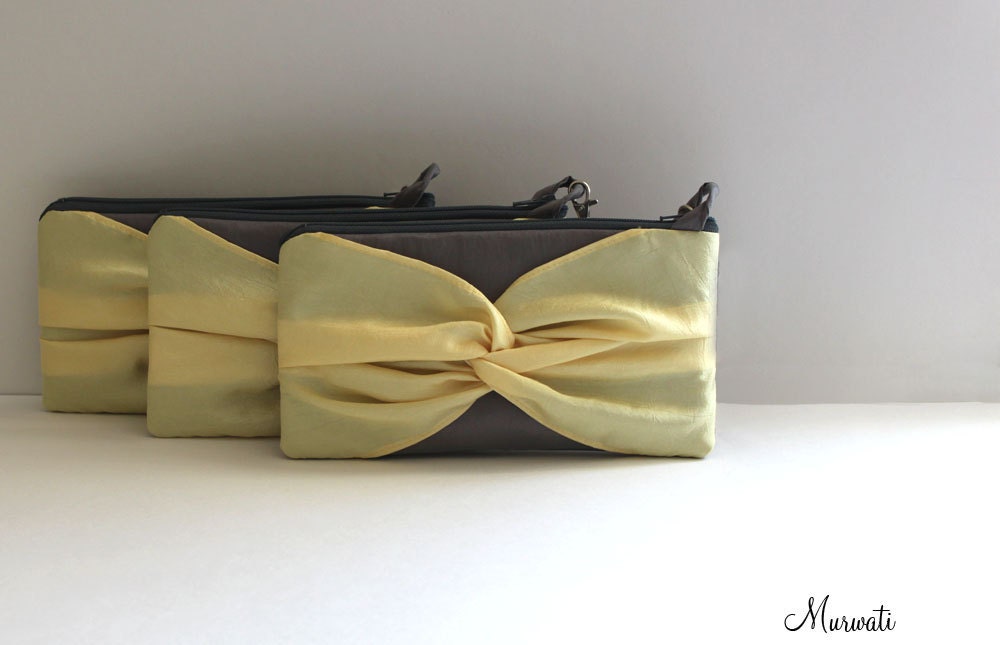 Color Block- Wedding Clutches-PETITE Knot Wristlet-SET OF 3- Gray Yellow Black Silver Red Navy Green White Ivory And More