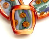 Floating Flowers - Handmade Lampwork Glass Bead Set in Lavender, Blue-Green, Peach and Aqua (3)