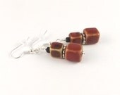 Cubes Cubed Brick Red Pottery Bead surgical steel french hook earrings