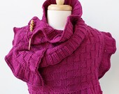 Rococo Hand Knit Shawl - Luxurious Merino Wool - Raspberry Color - Wearable Fiber Art