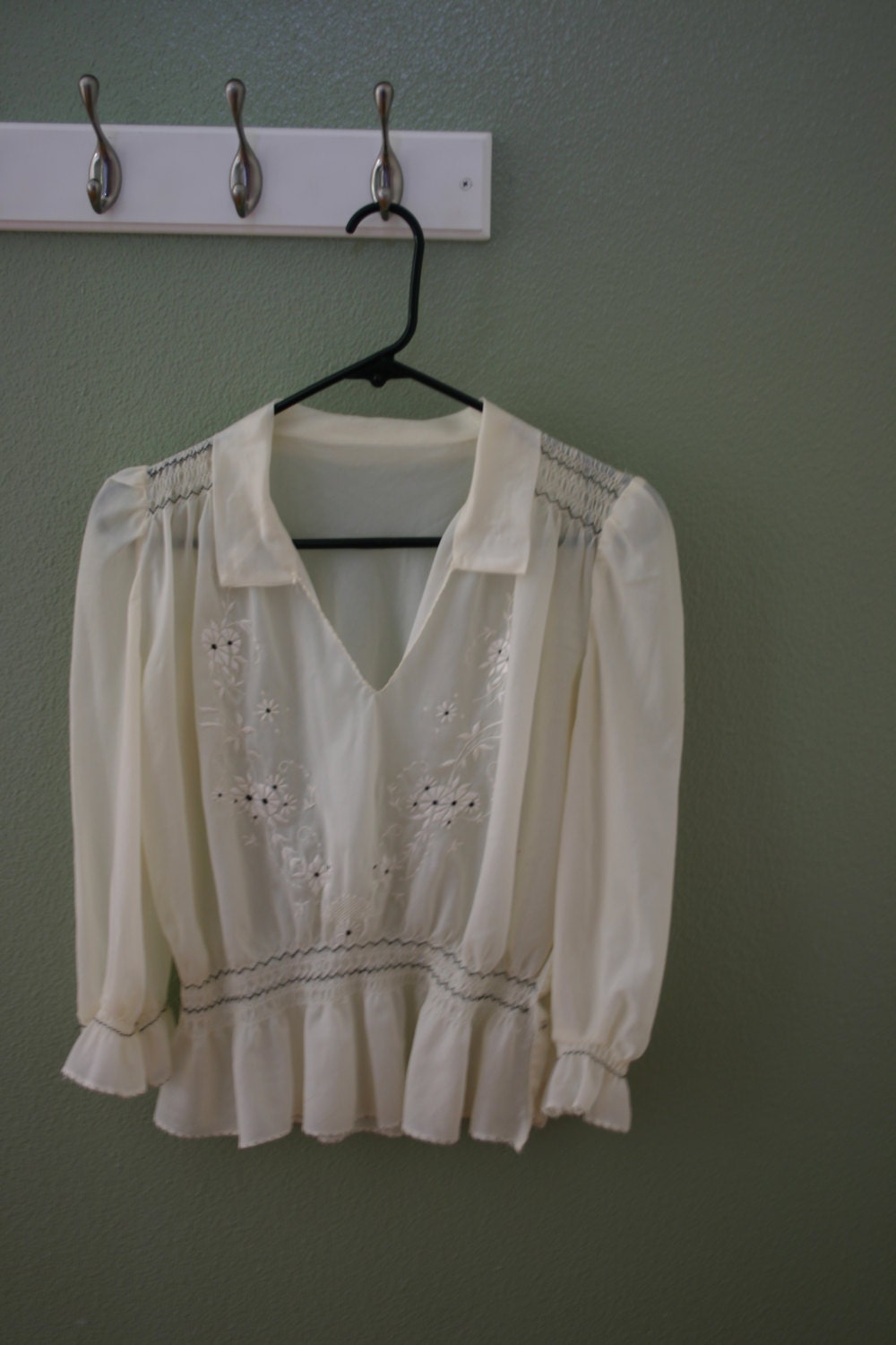 VINTAGE womens petite or girls large shirt with stitched detailing