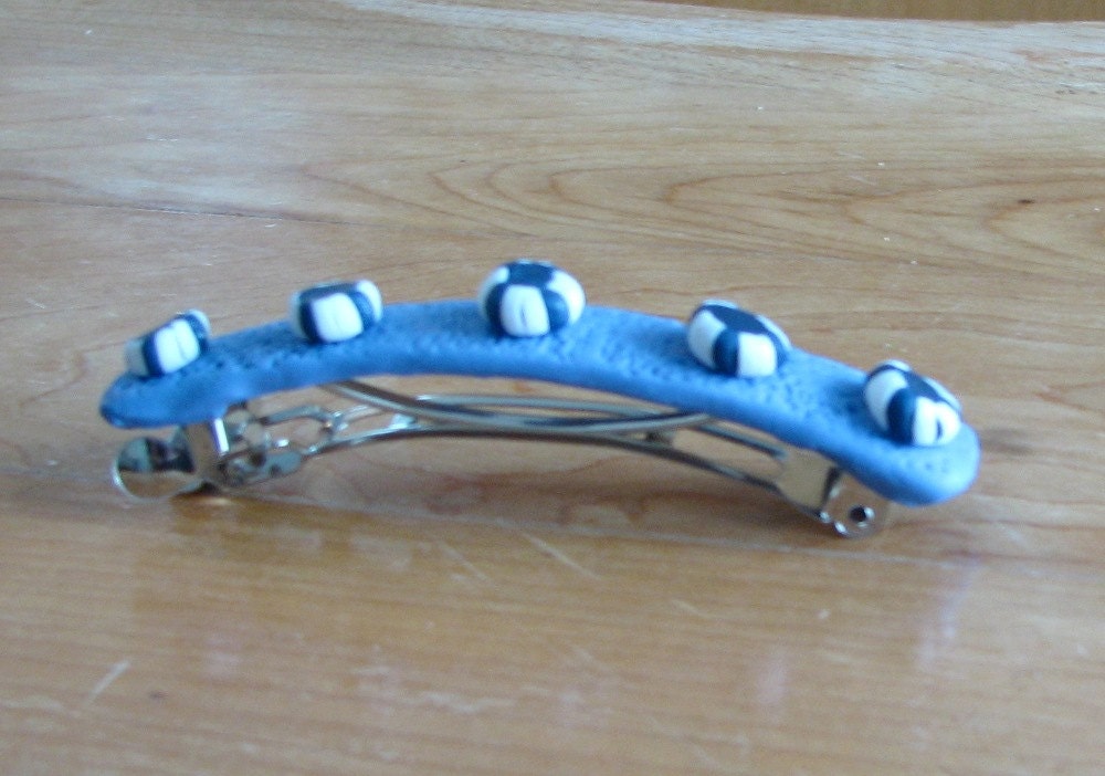Blue Barrette with Blue and White Striped Beads