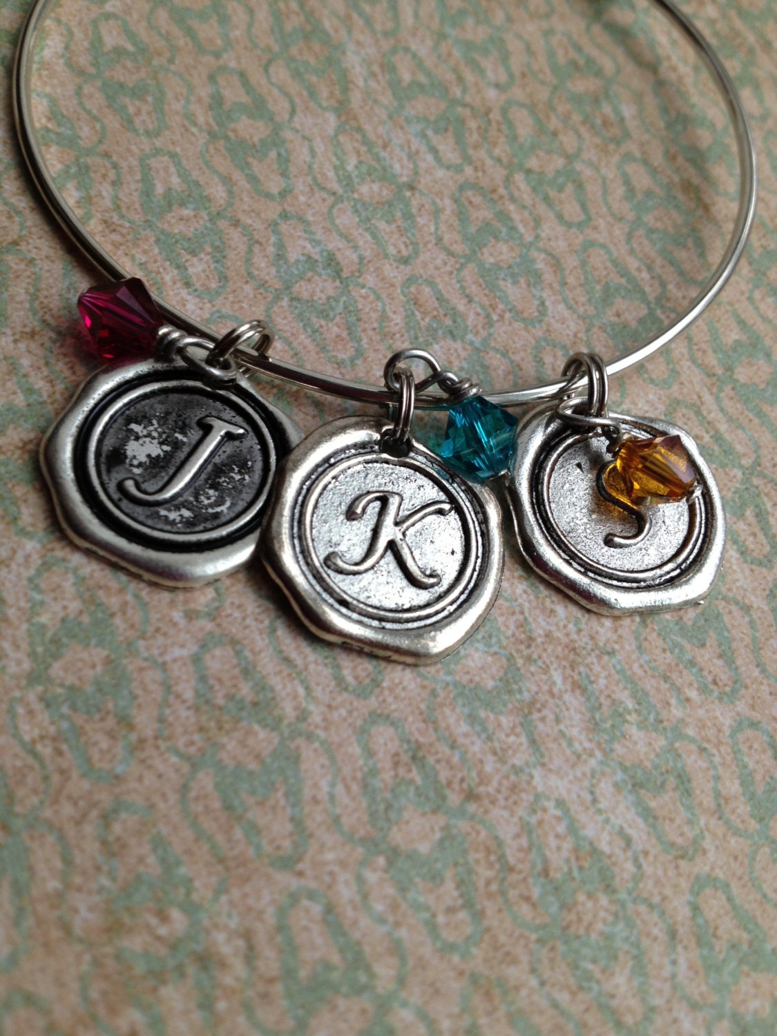 Wax Seal Initial And Birthstone charm bracelet