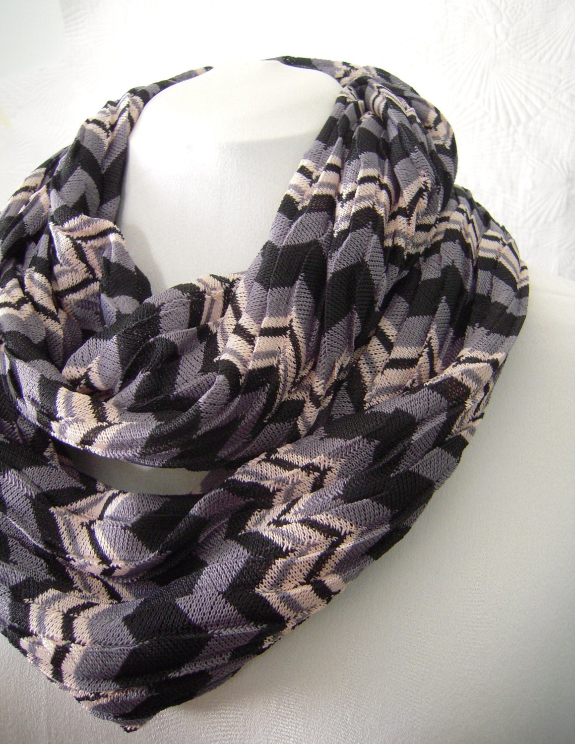 Zig Zag Missoni-look Knit Infinity Scarf - Circle Scarf - Tube Scarf