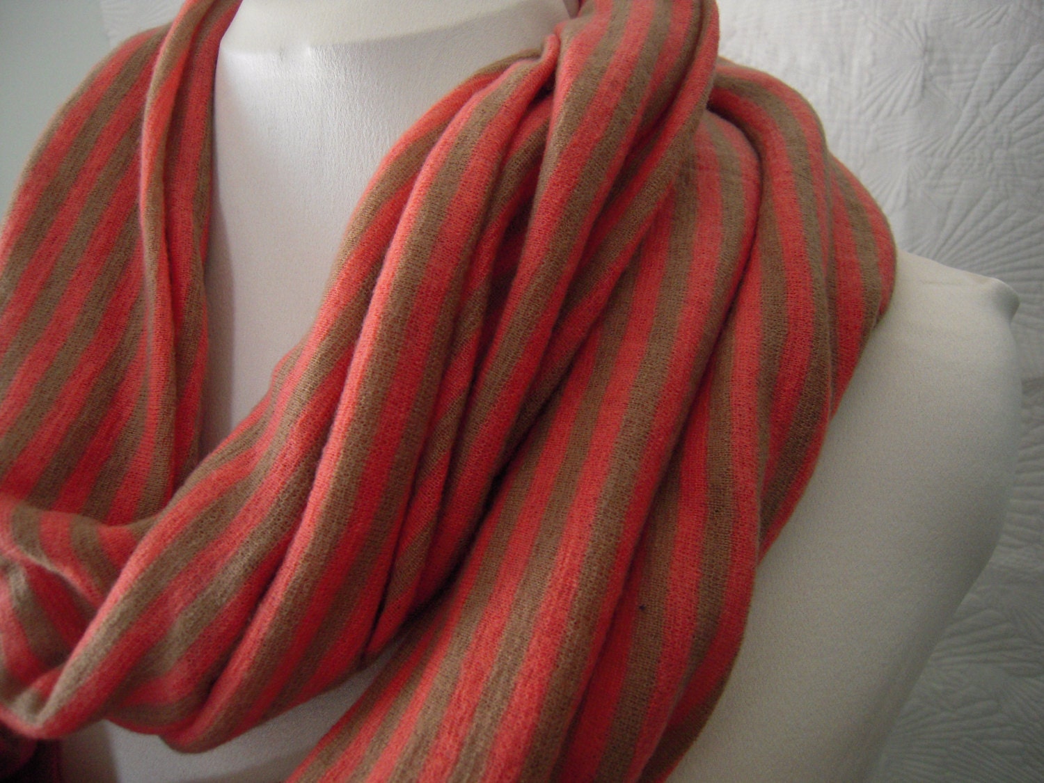 Stripe Wool Sweater Knit Infinity Scarf - Circle Scarf - Tube Scarf
