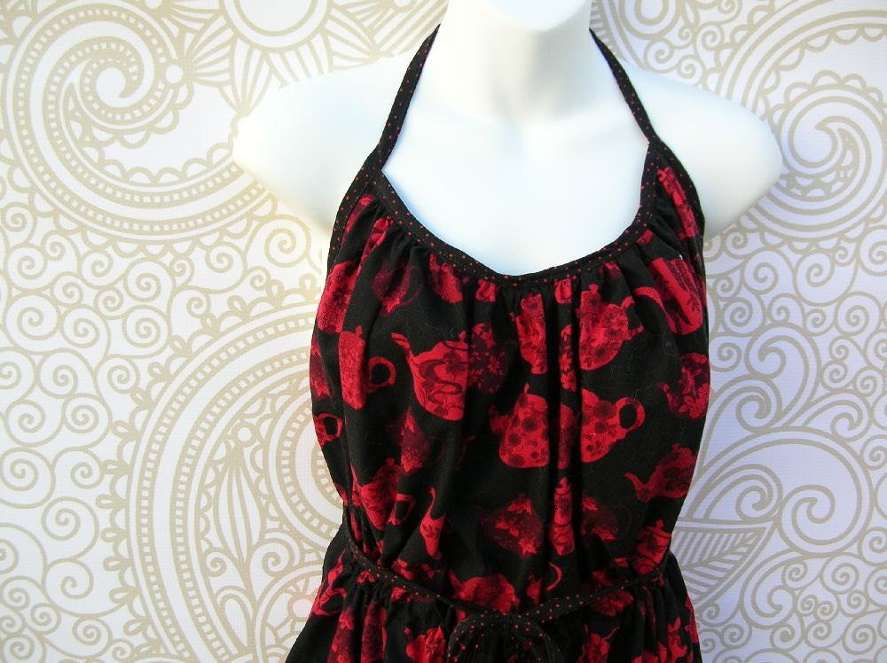 Ladies Apron - Red and Black Teapots
