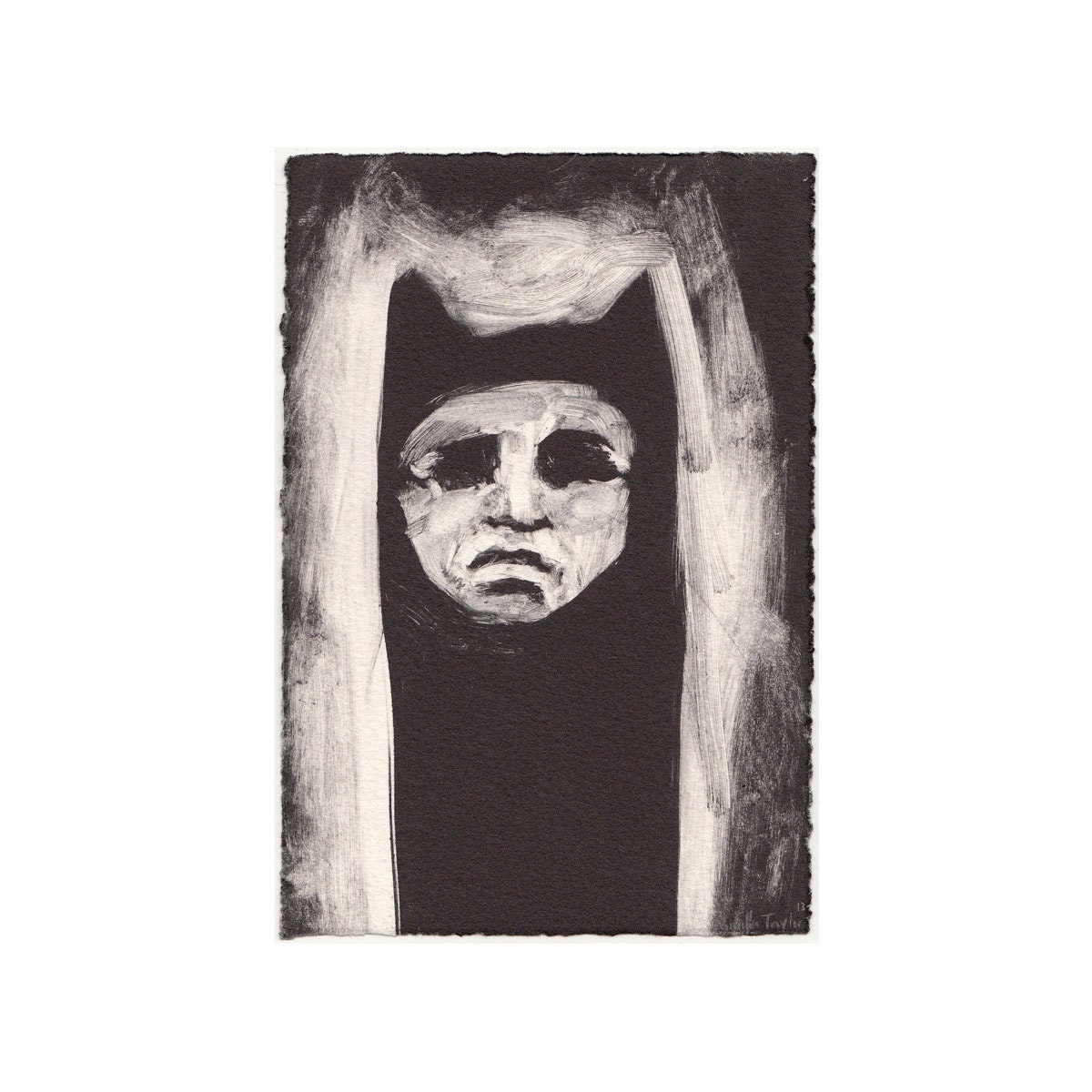 Cat earred figure monoprint fine art print