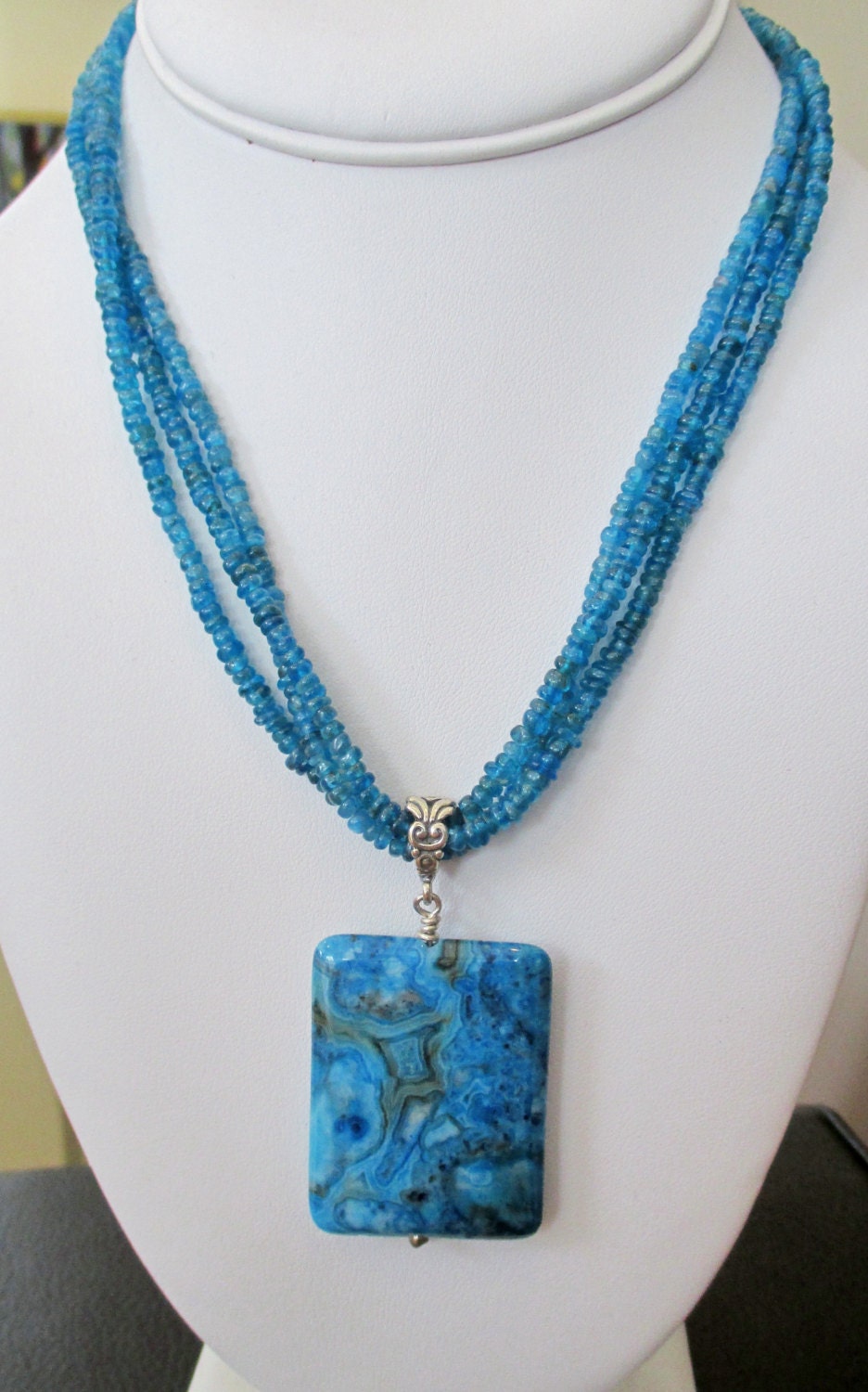 Crazy Lace Agate Neon Blue Apatite Multi Strand Necklace