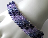 Purple Swarovski crystal bracelet, silver bracelet, purple velvet, tanzanite, violet, beadweaving, beaded jewelry, beaded bracelet