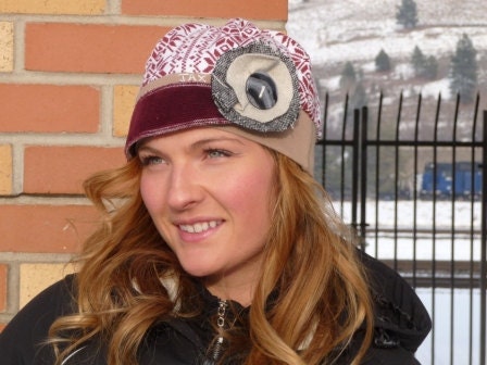 Jax Hats in rust, tan and white made from upcycled shirt