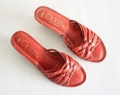 Sz 7 Vintage Red Leather Summer Sandals