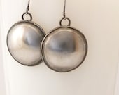 Sterling Silver Earrings Metalwork Dangles Brushed Metal Domed Round Earrings Handmade Silver Jewelry