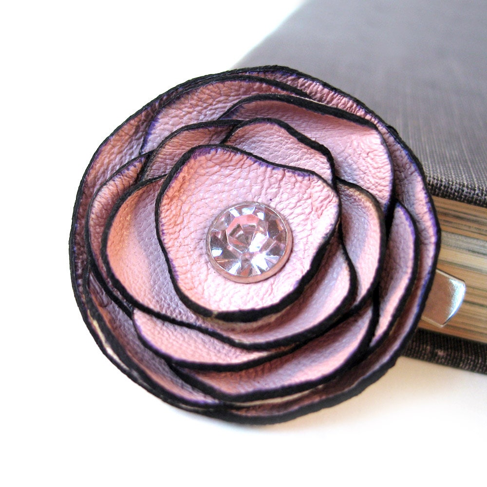 Pale Pink Leather Flower Clip Pin for Hair, Hat or Lapel, Women, Girl, Brooch, EcoFriendly, Reclaimed Leather, OOAK