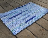 Recycled Blues Rag Crochet Floor Rug Bath Mat Upcycled Ecofriendly Home Decor Blue Sky