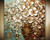 ORIGINAL White Flowers Oil Painting Heavy Impasto Texture Bouquet in Vase by Susanna Ready to Hang 24x24