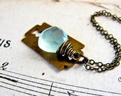 R A Z O R' S. E D G E... Aqua Chalcedony, brass razor on antiqued brass necklace 