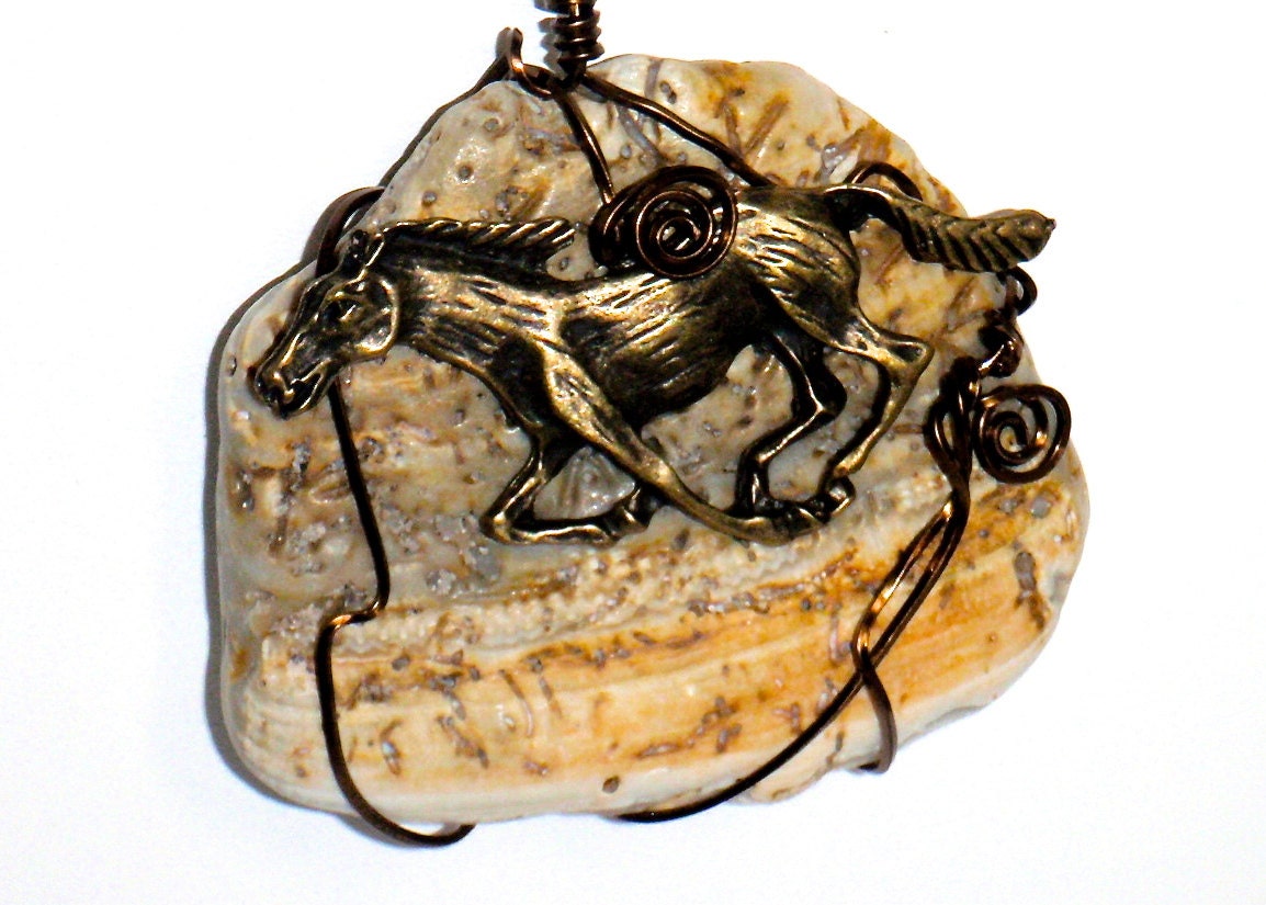 Shackleford Island Fossilized Shell and Galloping Horse Necklacee