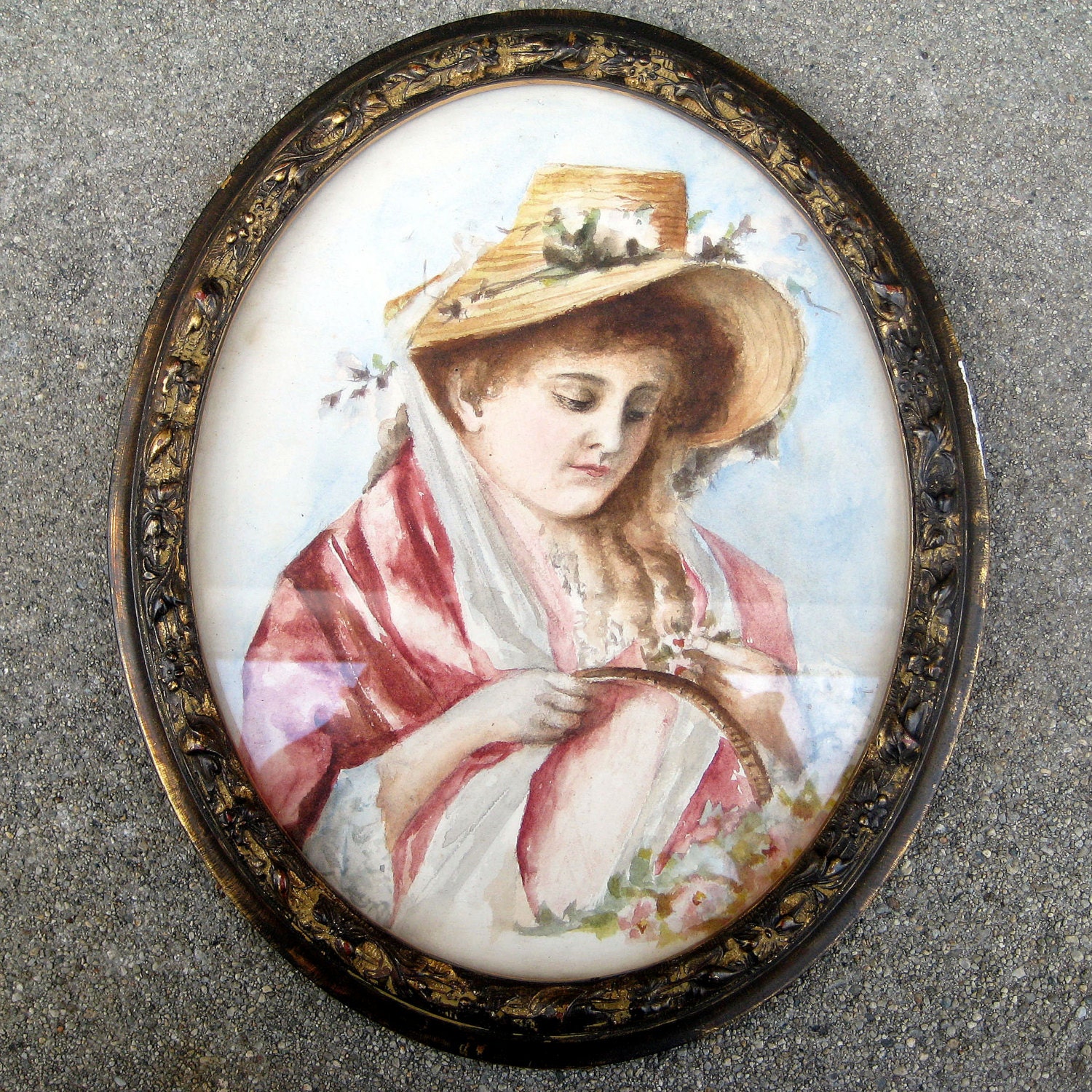 Turn of the Century Oriignal Watercolor of Beautiful Young Woman