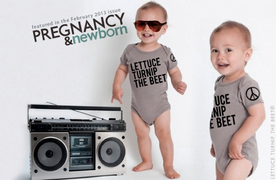 lettuce turnip the beet - organic cotton - grey bodysuit - eco-friendly - as seen in Pregnancy & Newborn magazine