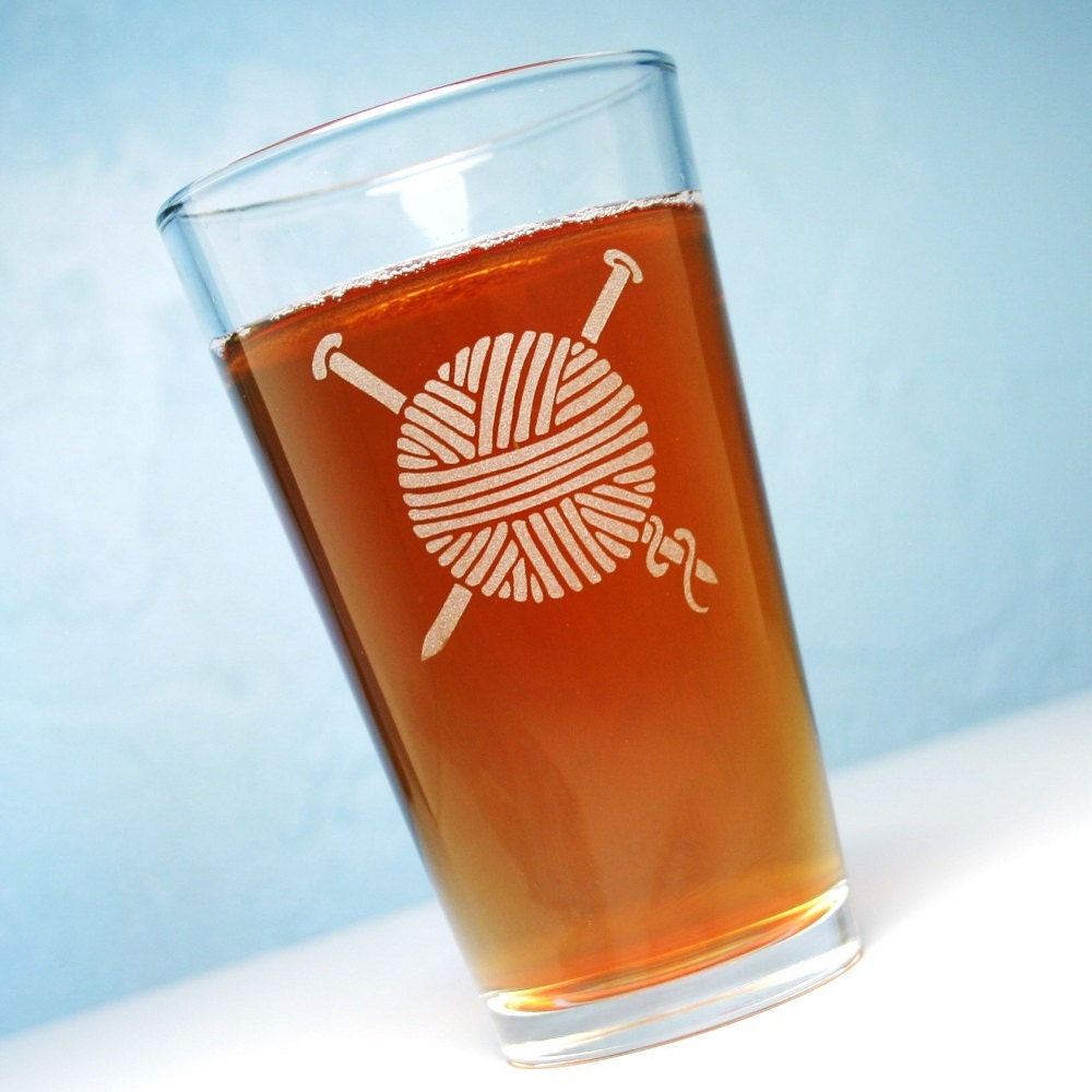 Etched Yarn Pint Glass - present for women or men who knit