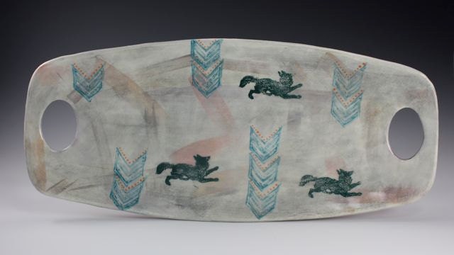 Chevron and Fox serving tray with handles