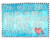 Draw near to GOD scripture watercolor painting art print by Marley Ungaro