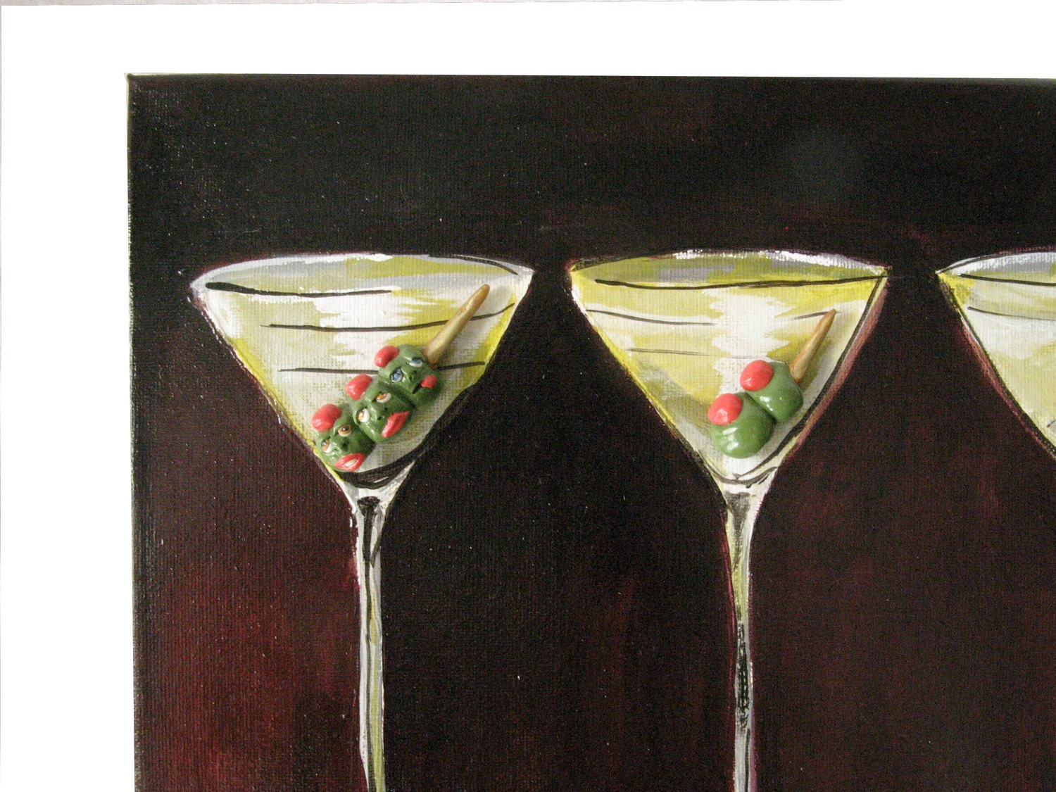 Martini Painting - Martini Cocktails with 3D Olives - Original Acrylic Painting on 11 x 14 canvas