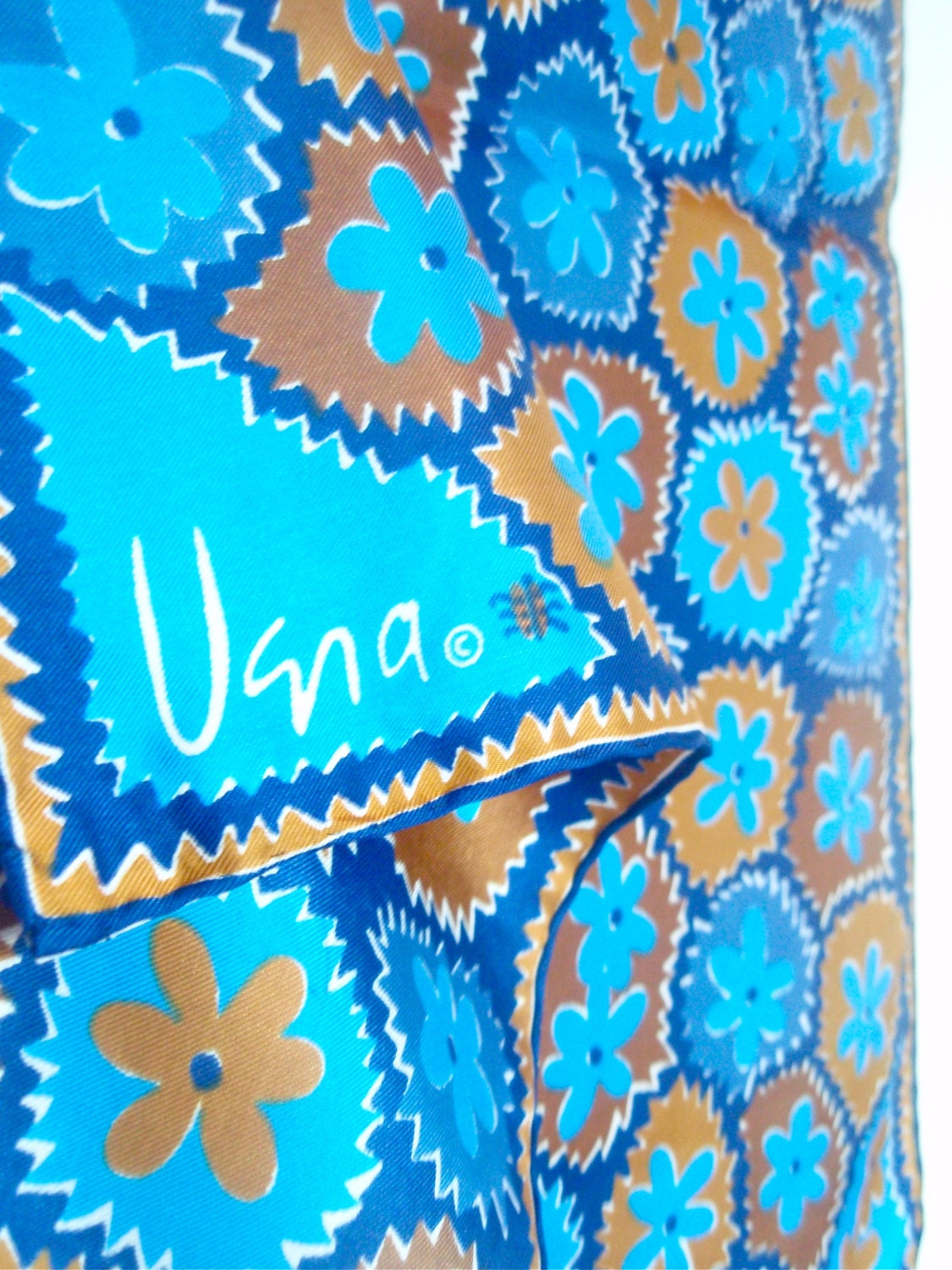 Lapis Blue Daisy - a vintage 1960's hand-painted Vera Neumann Lucky Ladybug scarf