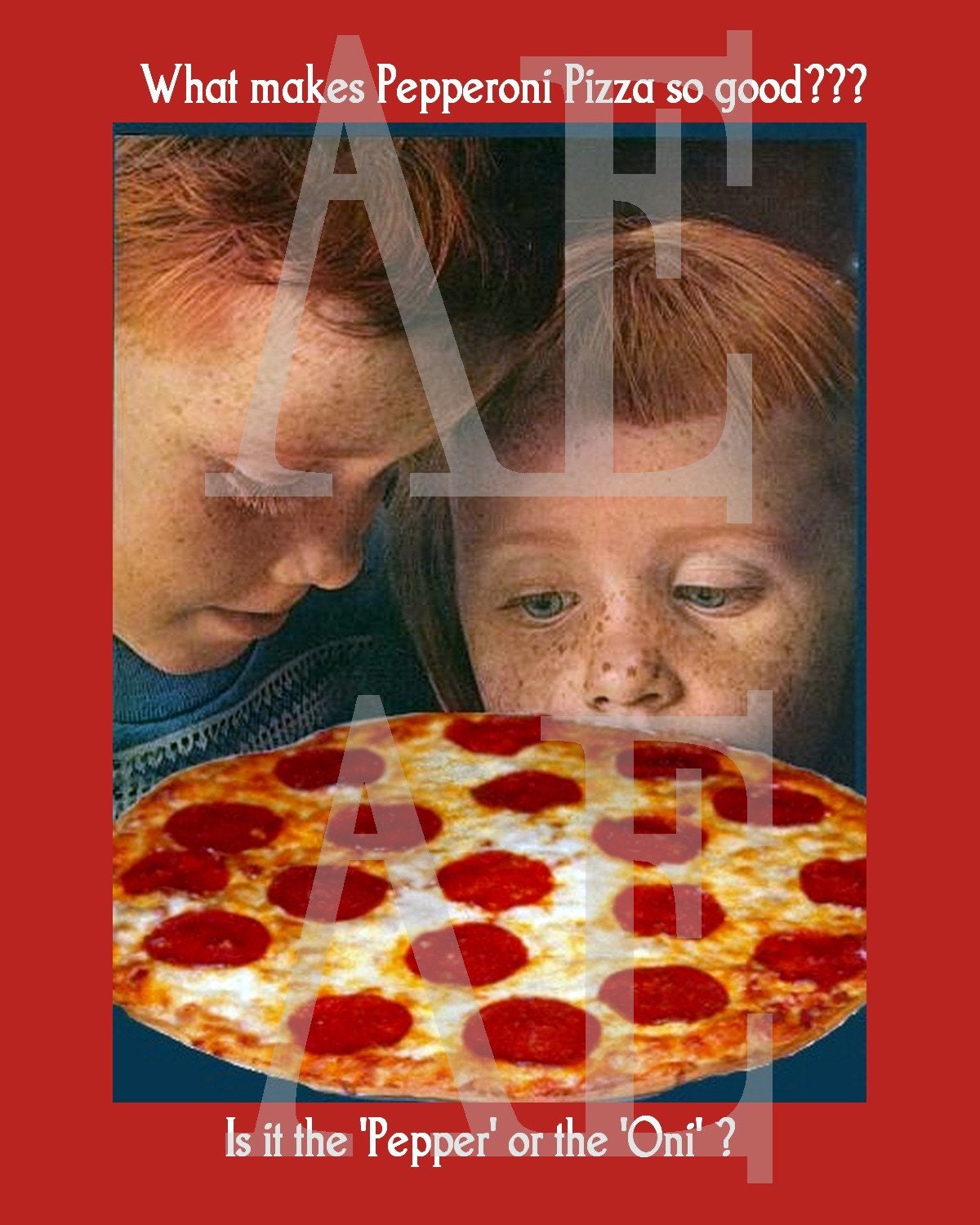 QS-005 Artistic Ephemera Art - 8x10 PRINT -  Kids Pizza - Why is Pepperoni Good... - Also Available as Note Cards or Postcards