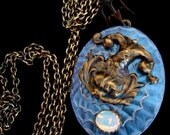 MYSTICAL WATER DRAGON Locket, Moonstone Rising, Sea Creature In Iridescent Waters, Exclusive Original Design, Treasure Keeper Compartment