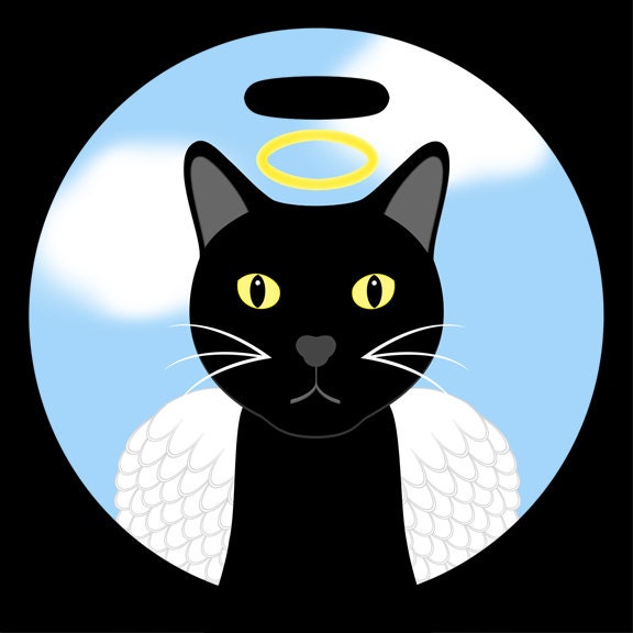 Luggage Tag - Angelic Black Cat - 4 Inch Round Large Plastic Bag Tag