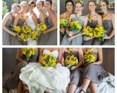 Yellow and Gray Bridesmaid necklace, 7 Custom fabric flower bib necklaces for your wedding party, bib necklace