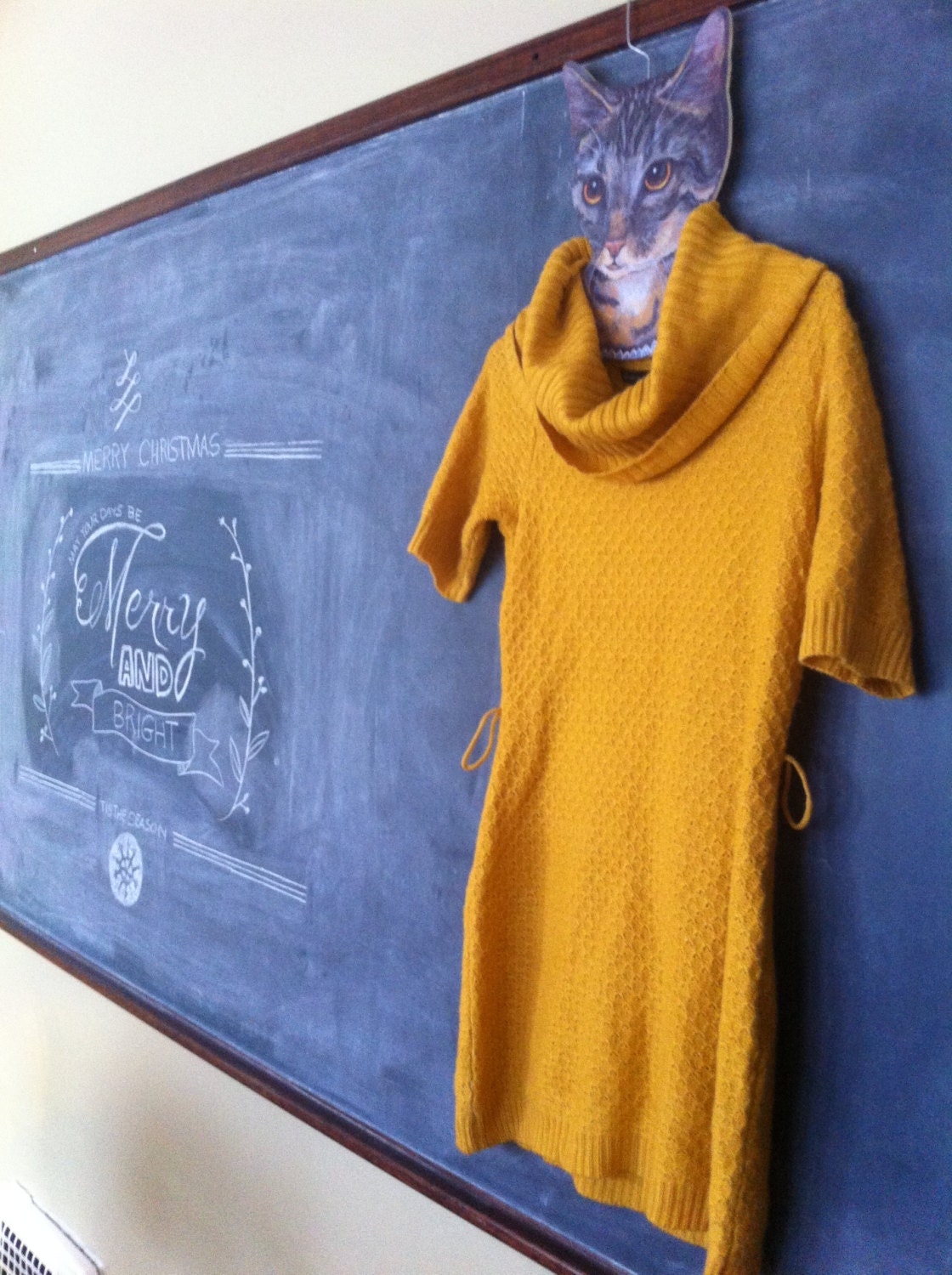 Vintage Marigold Cowl Neck Sweater Dress - Size S
