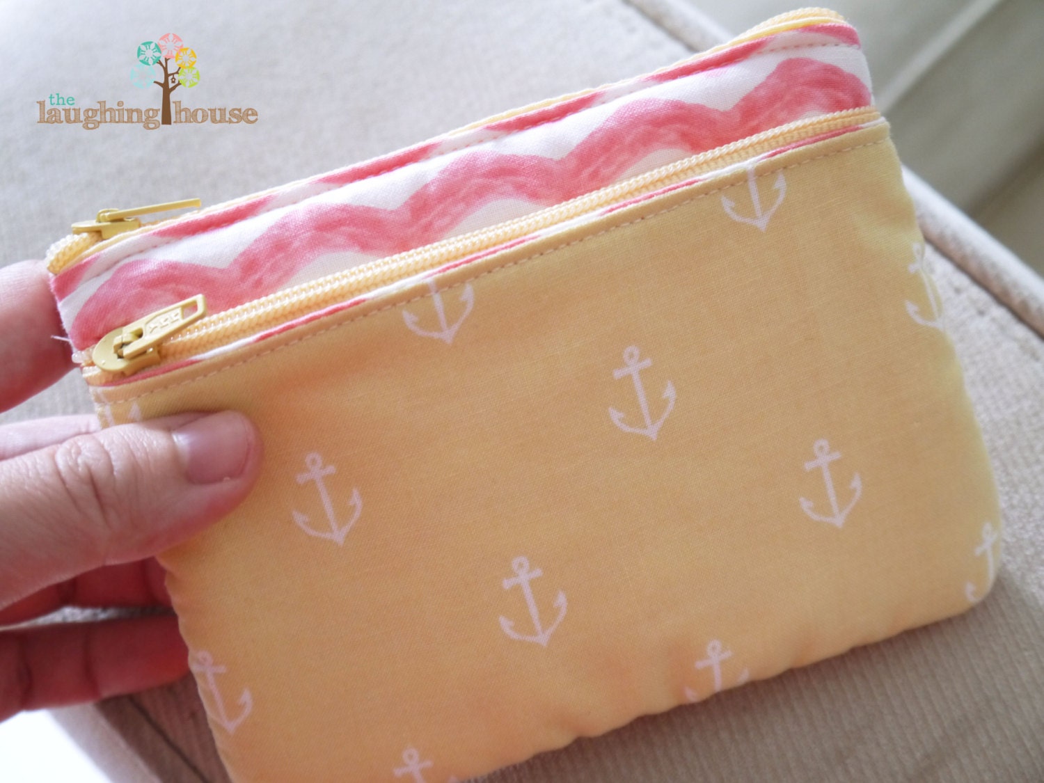 Double Zip Mini Purse (Anchors in Banana & Water Chevron in Blossom)