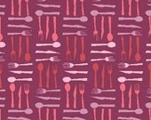 CLEARANCE 2 Yards Lizzy Dish FLATWARE WEAVE in Kitchenaire Pink by Elizabeth Lizzy House for Andover Fabrics - 2 yards