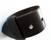 Band-it-WIDE Leather Band Cuff Bracelet - with Rhinestone or Nickel Button Stud - Choice of Color Leather - Women's Men's UNISEX
