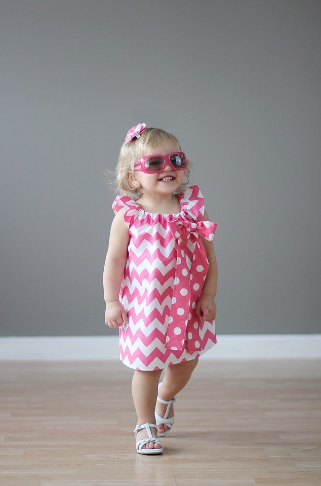 Pink and White Simply Cute Chevron Dress