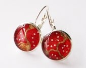 Earrings Japanese Silver Chiyogami Leverback - Cherry Soda