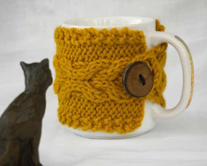 Hand knit X's and O's Cabled Wool Coffee Cup Cozy