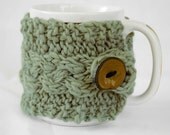 Hand Knit Cabled Wool Coffee Cup Cozy in Sage Green