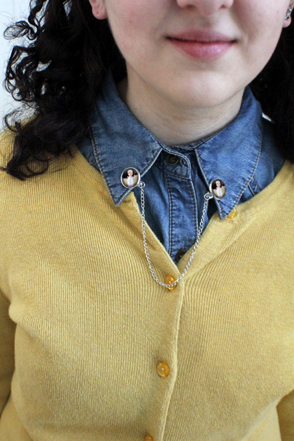 Custom Photo Sweater Guard / Collar Clips - Silver or Bronze - Personalized with Your Photographs - Gift for Mom, Weddings, Grandmother