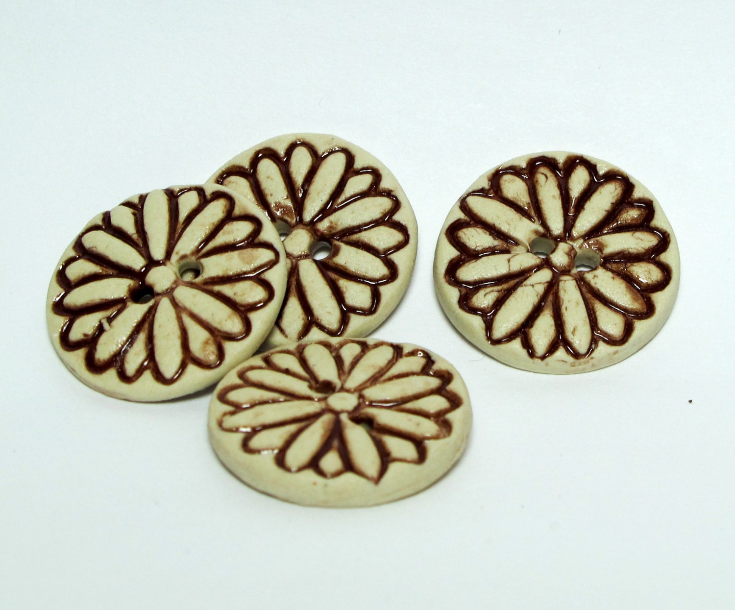MINI Handmade Ceramic Stoneware Buttons - Flowers Blood Red