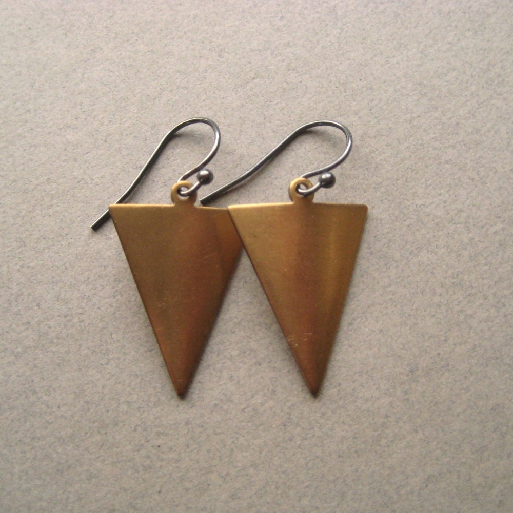 Brass Charm Earrings, Geometric Jewelry, Modern Brass Jewelry, Oxidized Sterling Silver