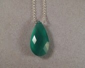 Green Onyx Necklace, Sterling Chain Necklace, Faceted Gemstone Necklace, Briolette Necklace - juliegarland