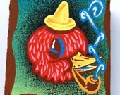 Red bird in her smoking hat